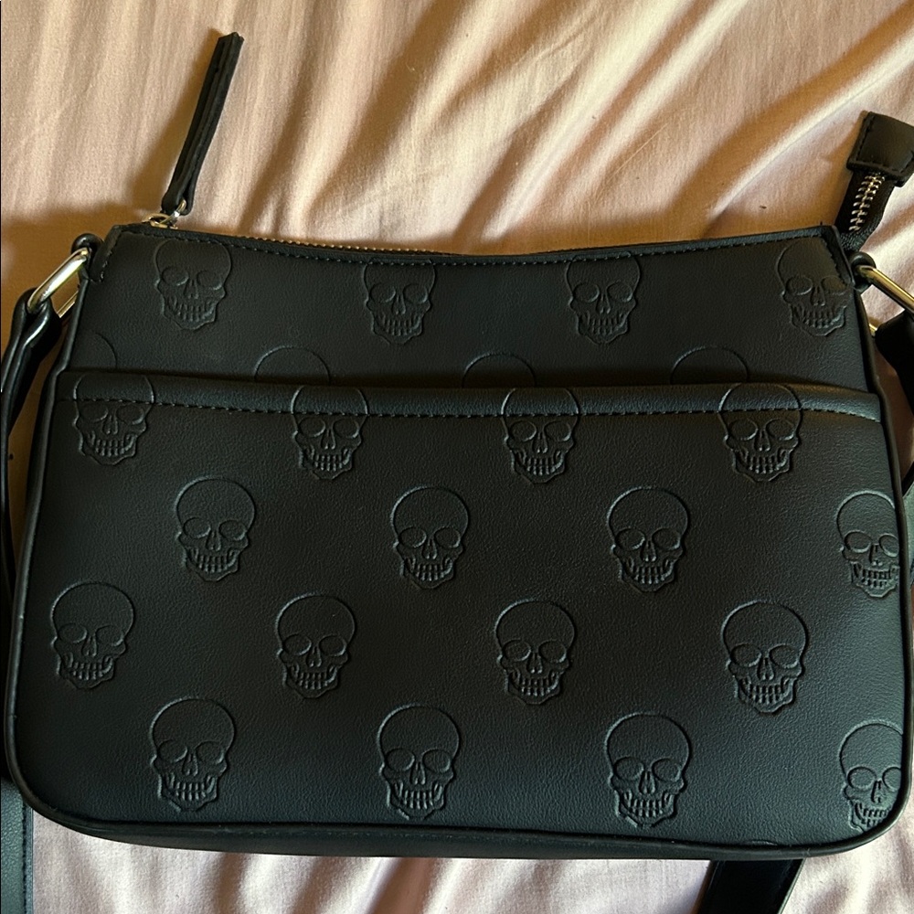 Black Skull Embossed Shoulder Bag